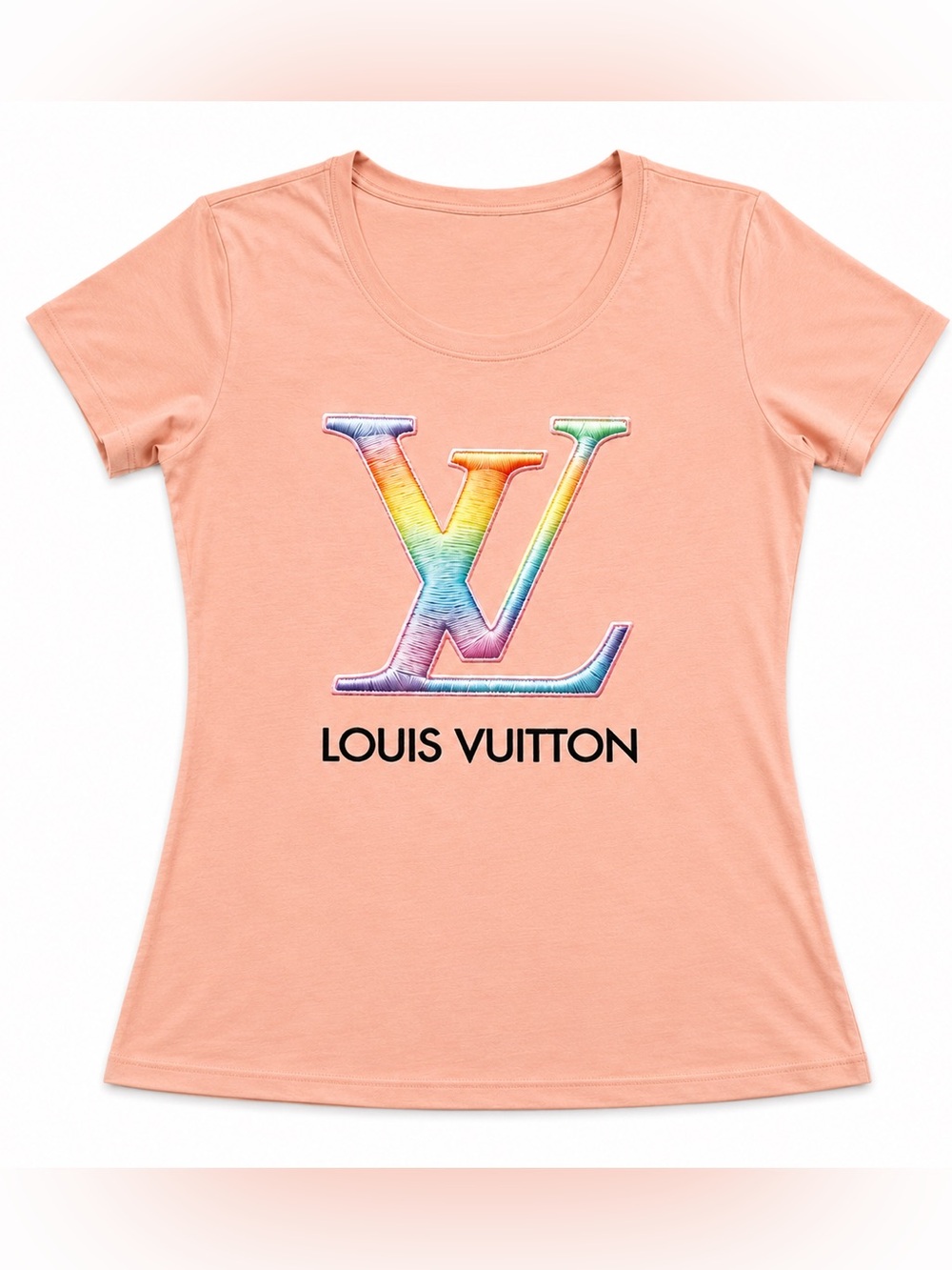 Peach Short-Sleeve Tee with Rainbow Logo